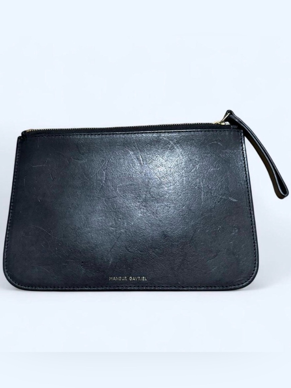 Mansur Gavriel Black Leather Luxury Wristlet Pouch Gold Interior Designer